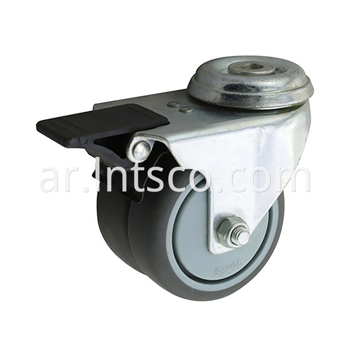 Bolt Hole Plate Dual-wheel Brake Casters with TPR Wheels